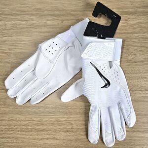 Nike Alpha Elite Batting Gloves Large L White Black Baseball MLB Sheepskin New